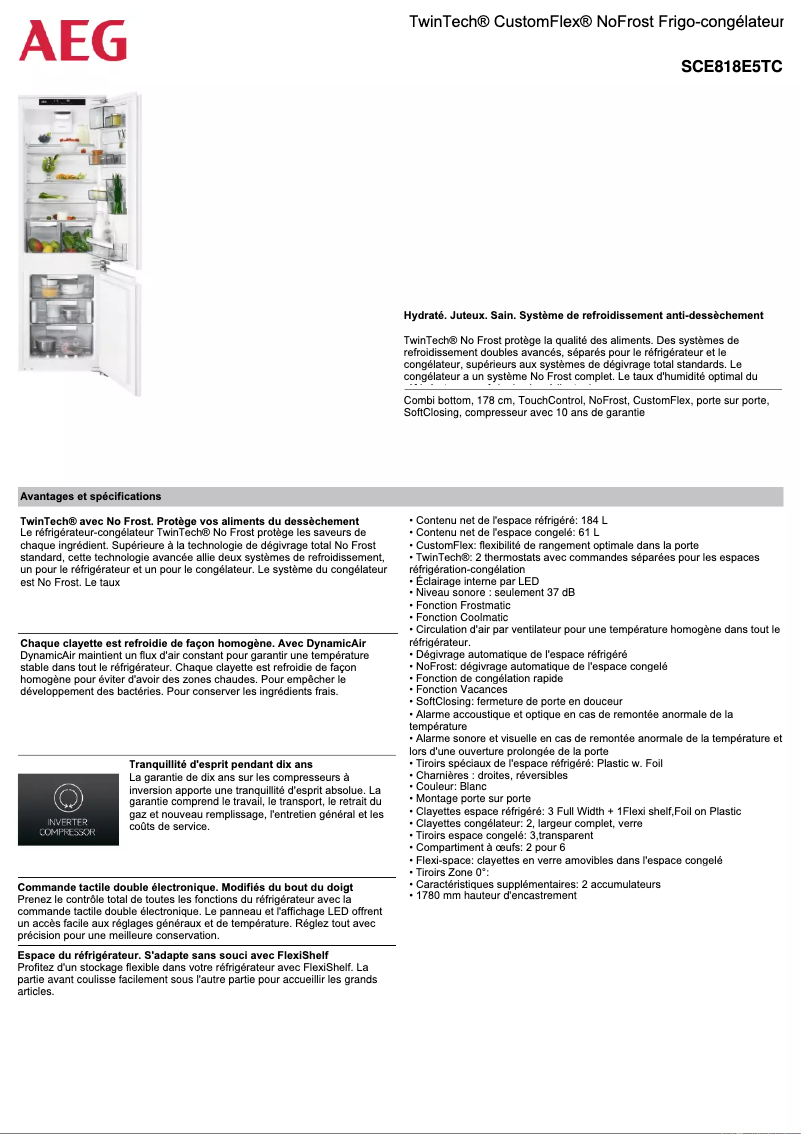 Page 1 de la notice Fiche technique AEG SCE818E5TC