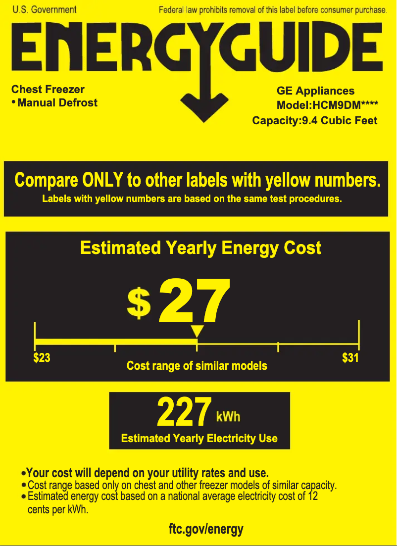 Page 1 de la notice Label énergétique GE HCM9DMWW