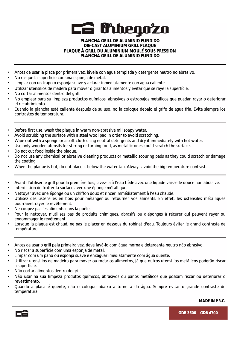 Image de la première page du manuel de l'appareil GDB 3600