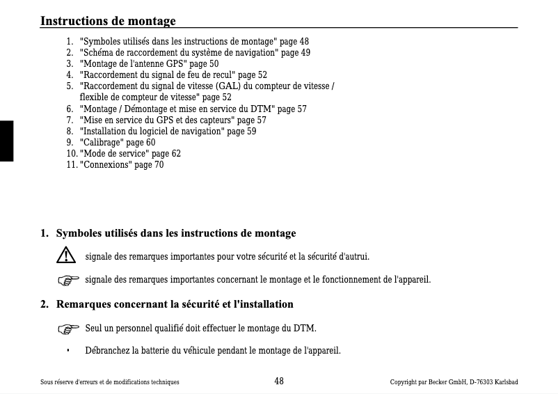 Page 1 de la notice Manuel utilisateur Becker 7810 DTM