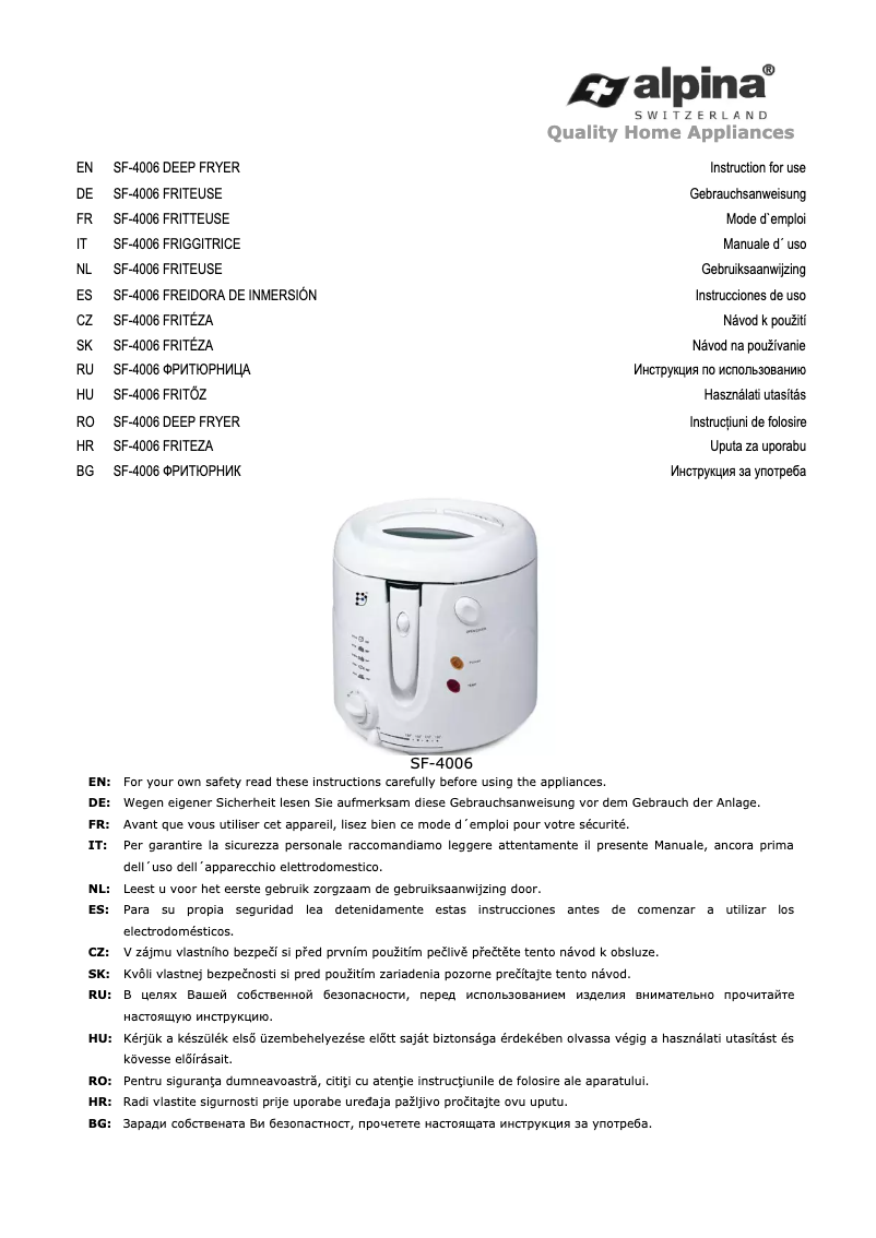Page n°1 - Manuel utilisateur Alpina SF 4006