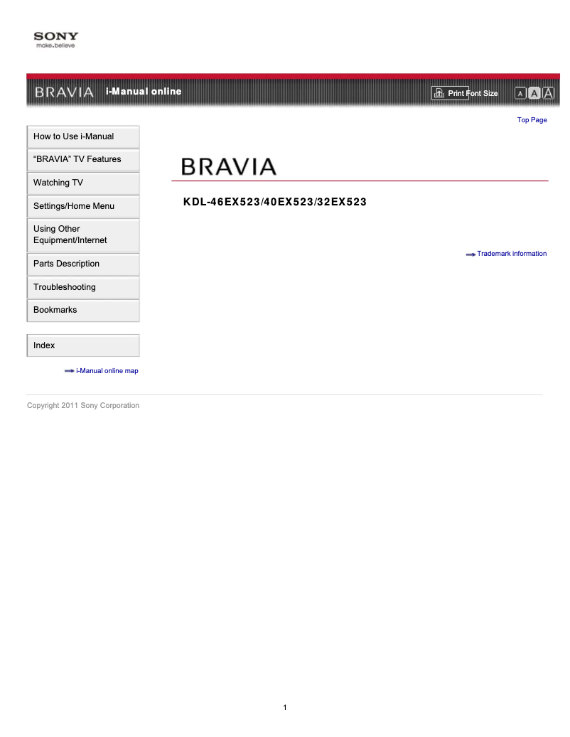 Page 1 de la notice Manuel utilisateur Sony KDL-46EX523