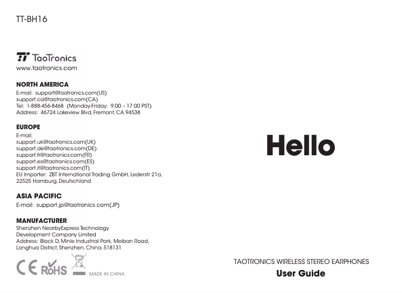 Image de la première page du manuel de l'appareil TT-BH16