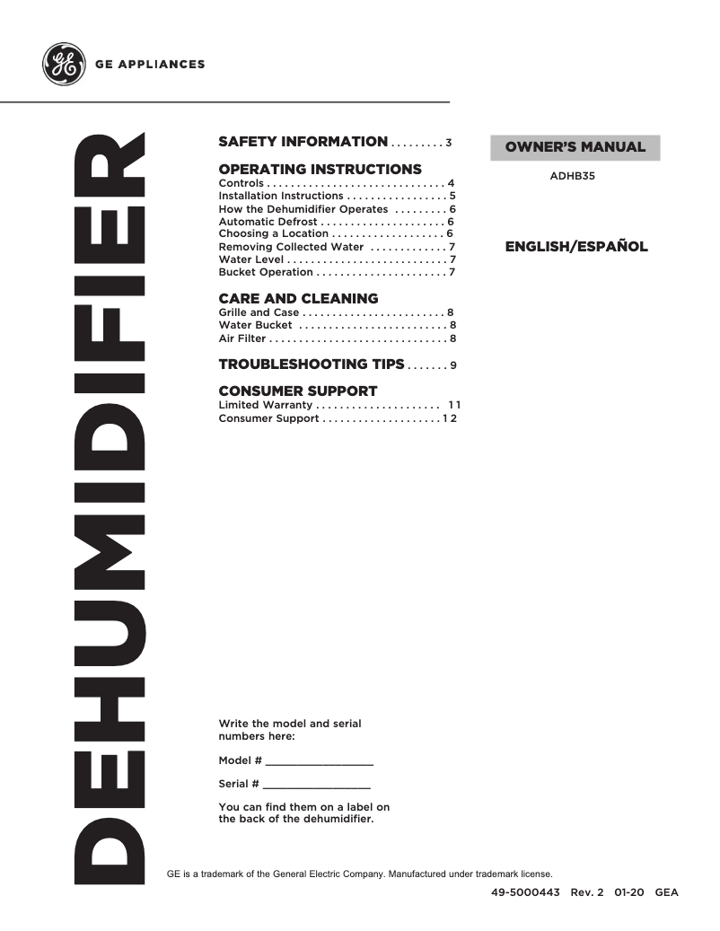 First page image of the manual for ADHB50LZ