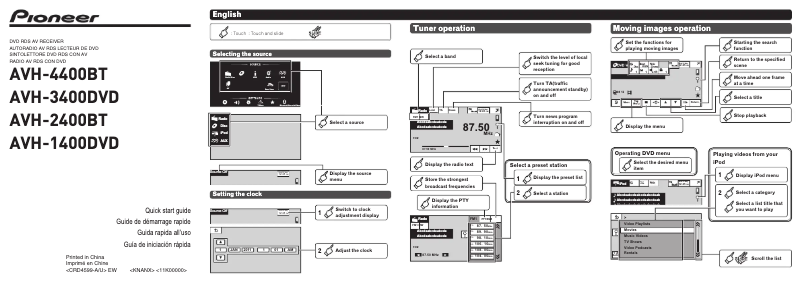 Page 1 de la notice Guide de démarrage rapide Pioneer AVH-2400BT