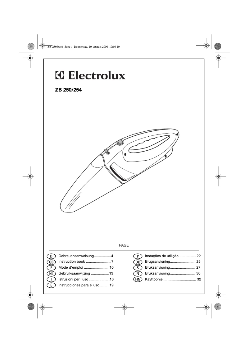 Page n°1 - Manuel utilisateur Electrolux ZB 250