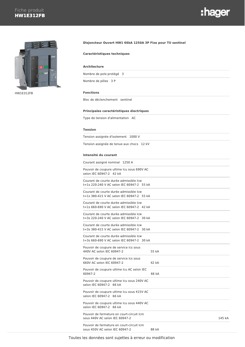 Image de la première page du manuel de l'appareil HW1E312FB