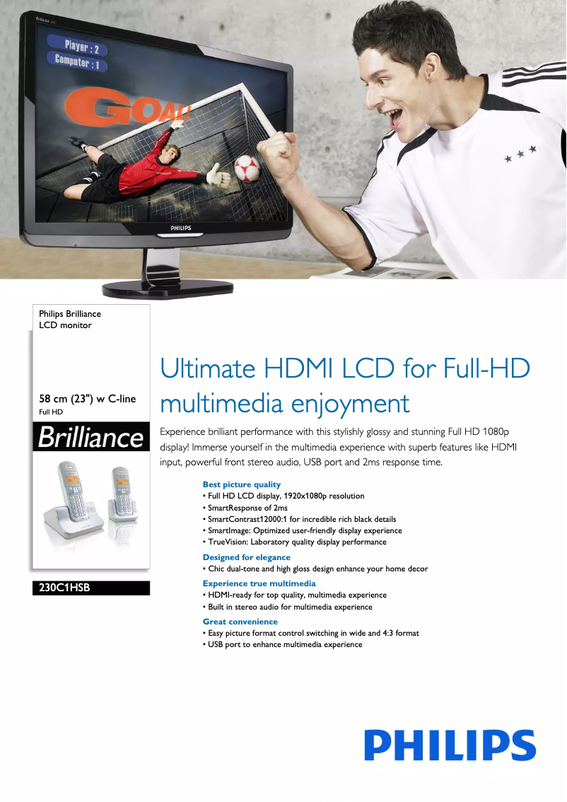 Page 1 de la notice Fiche technique Philips Brilliance 230C1HSB