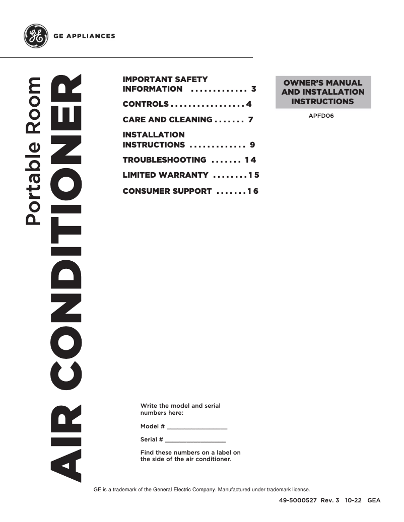 Image de la première page du manuel de l'appareil APFD06JAWW