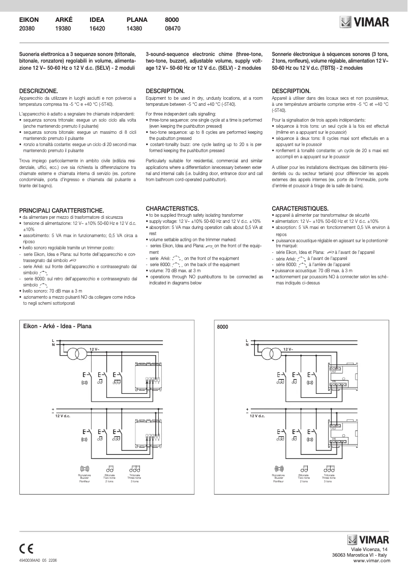 Page 1 de la notice Manuel utilisateur Vimar 20380