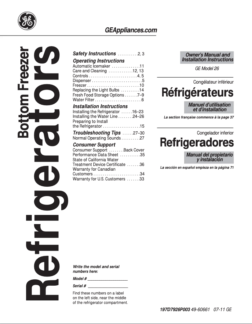 Image de la première page du manuel de l'appareil GFSS6PKBSS