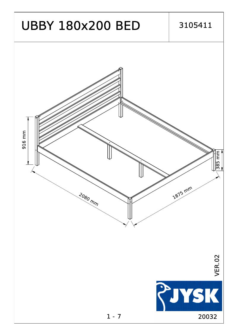 Page 1 de la notice Manuel utilisateur JYSK Ubby (180x200)