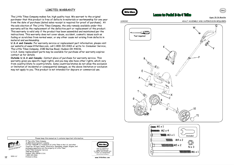 Page n°1 - Manuel utilisateur Little Tikes Learn to Pedal 3 in 1 Trike
