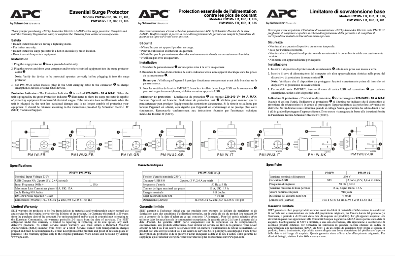 Page n°1 - Manuel utilisateur APC PM1W-GR