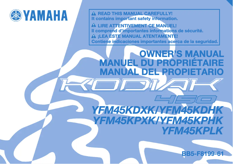 Page n°1 - Manuel utilisateur Yamaha Kodiak 450 (2019)
