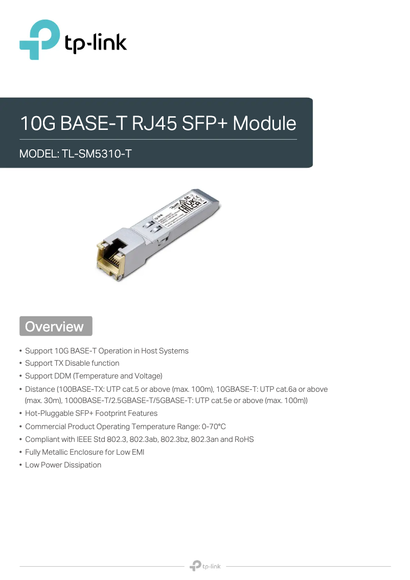Page 1 de la notice Fiche technique TP-Link TL-SM5310-T