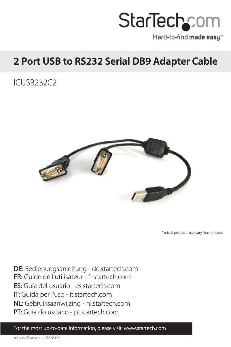 Page n°1 - Manuel utilisateur StarTech.com ICUSB232C2