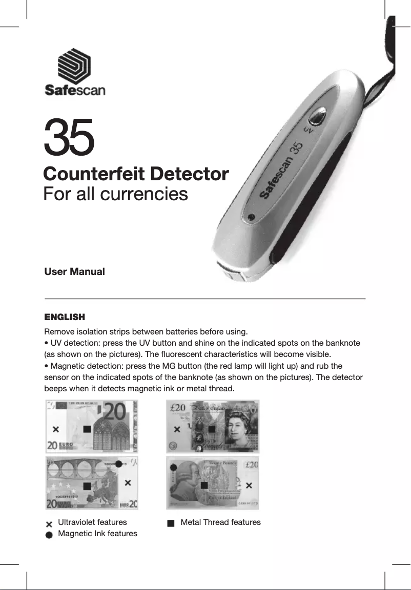 Page 1 de la notice Manuel utilisateur Safescan Safescan 35