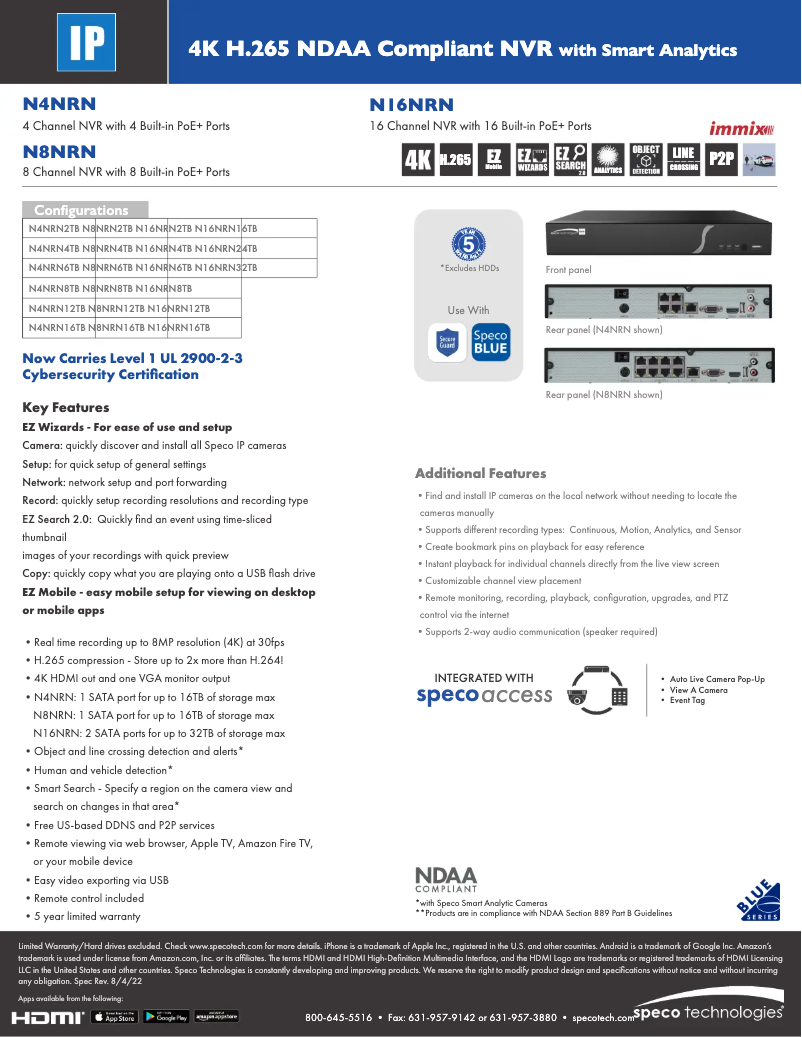 Page n°1 - Fiche technique Speco Technologies N8NRN