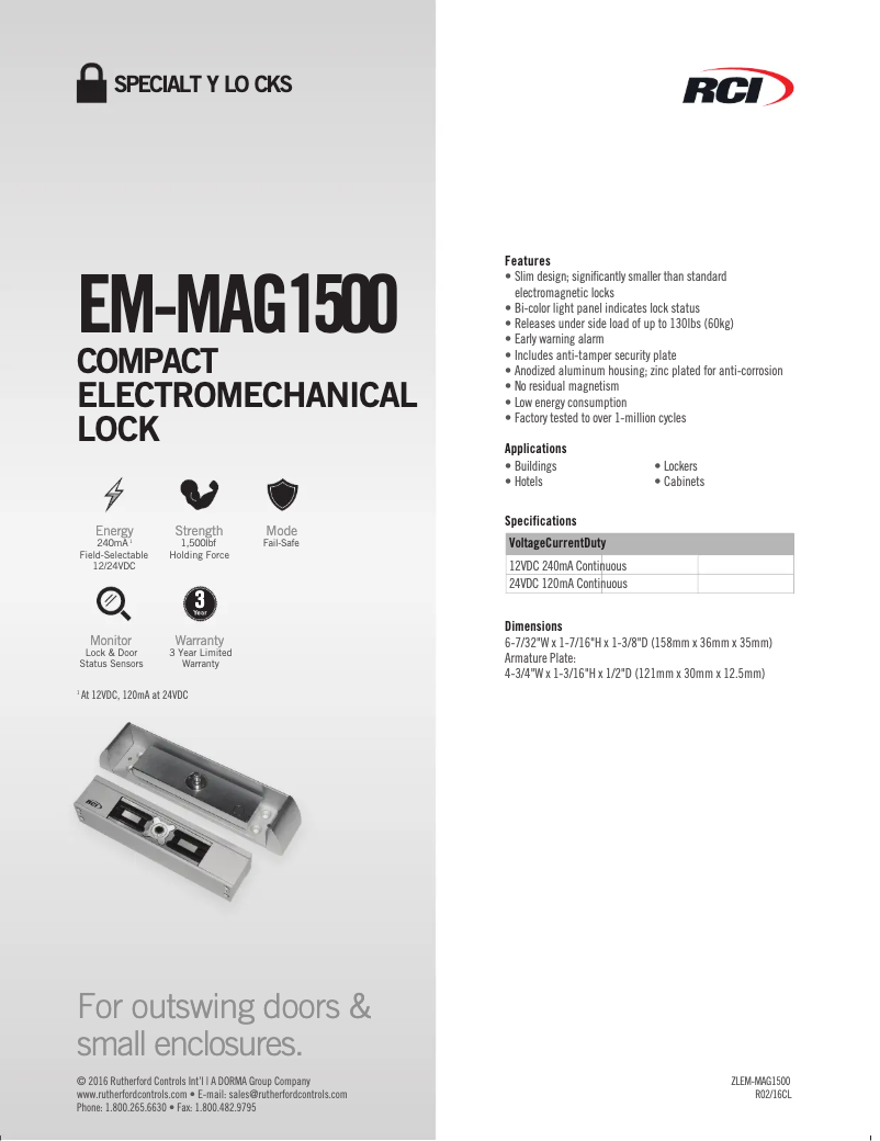 Page n°1 - Fiche technique Dormakaba RCI EM-MAG1500