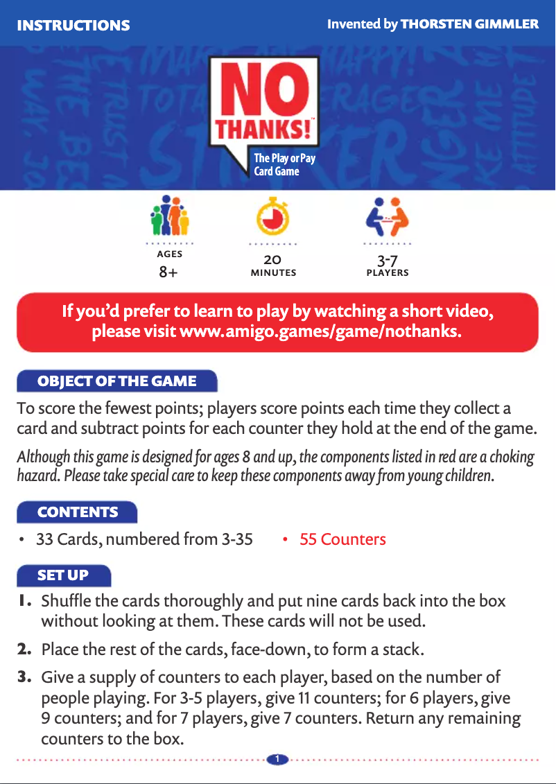 Page 1 de la notice Manuel utilisateur Amigo No Thanks!