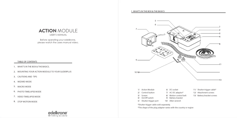 Page 1 de la notice Manuel utilisateur Edelkrone Action Module