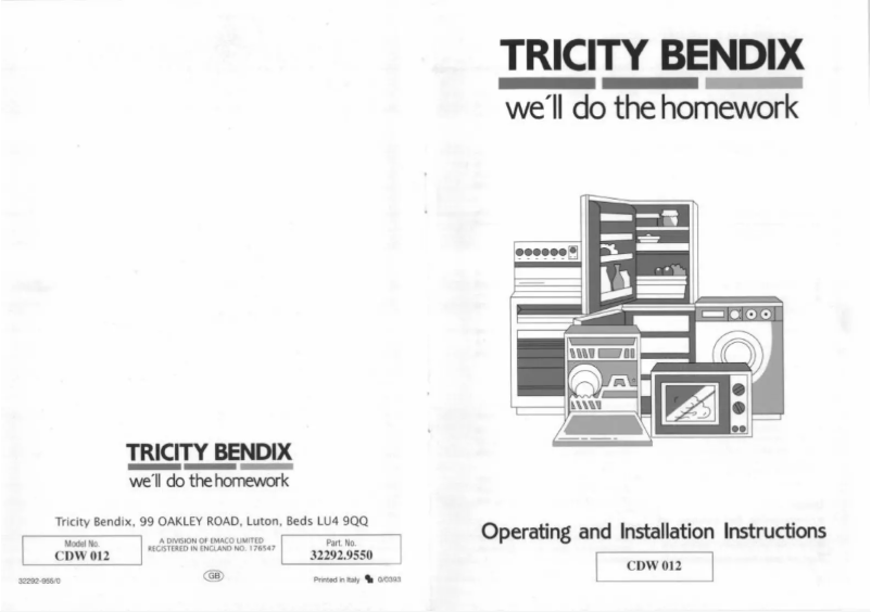 Page n°1 - Manuel utilisateur Tricity Bendix CDW 012