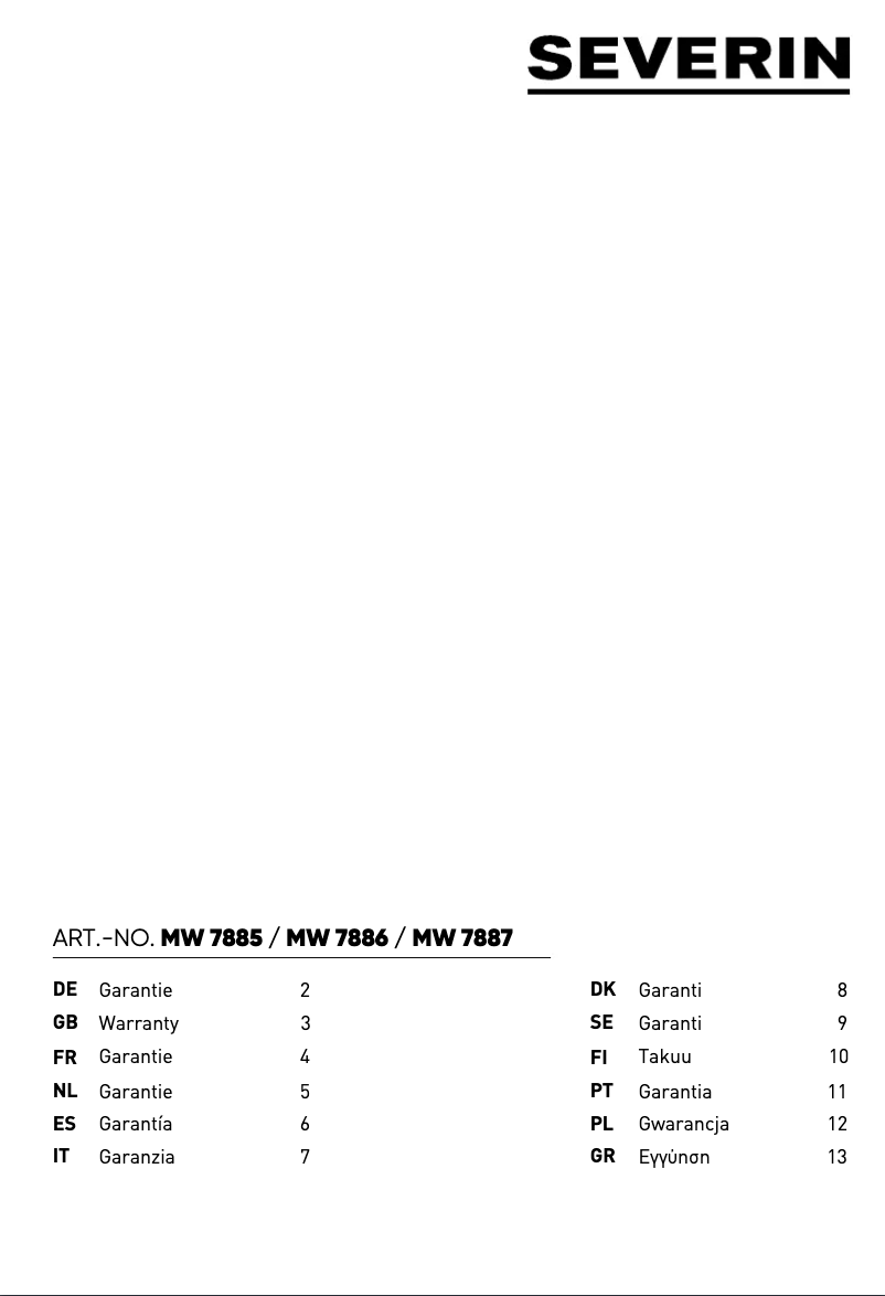 Page n°1 - Informations de garantie Severin MW 7885