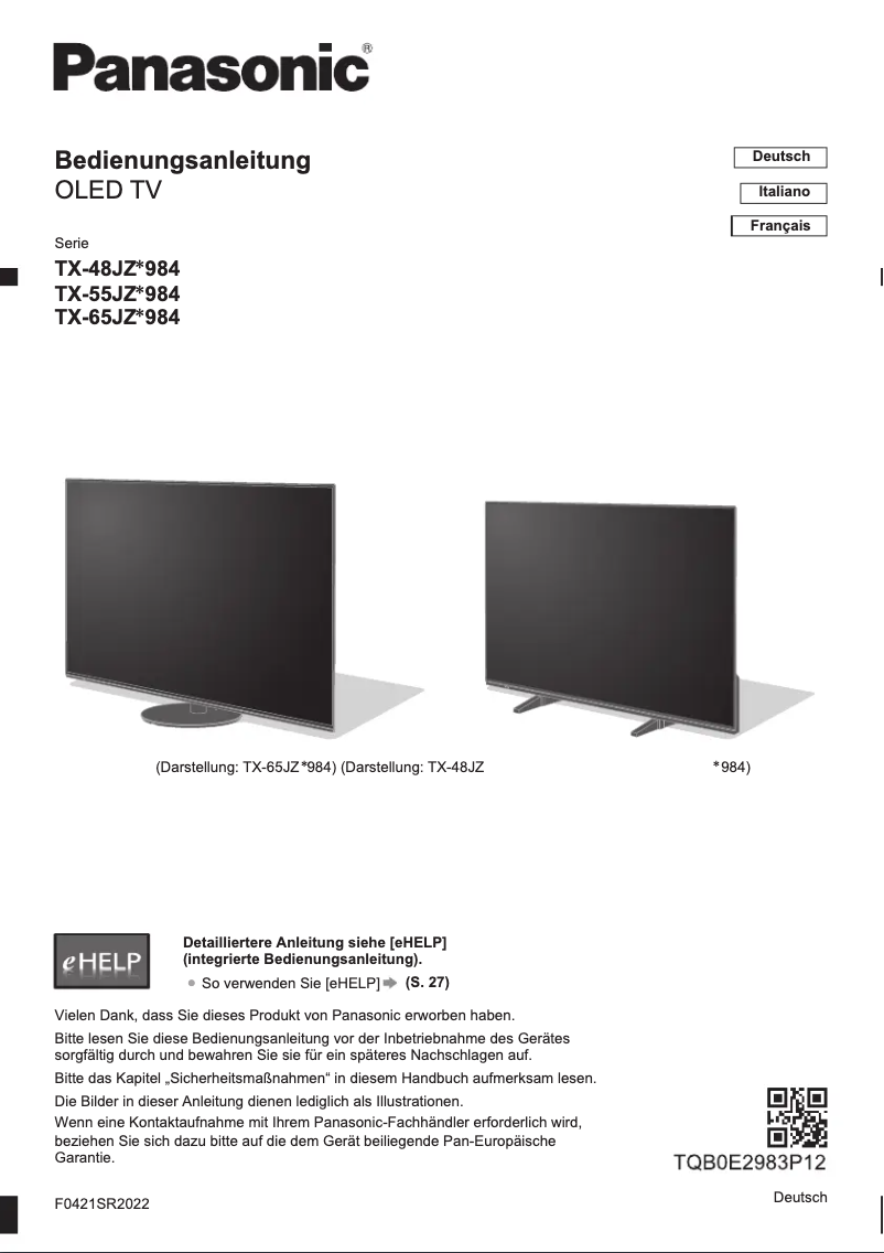 Page 1 de la notice Manuel utilisateur Panasonic TX-55JZC984