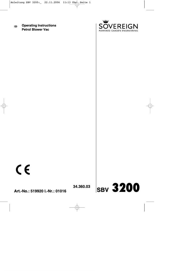 Page n°1 - Manuel utilisateur Sovereign SBV 3200
