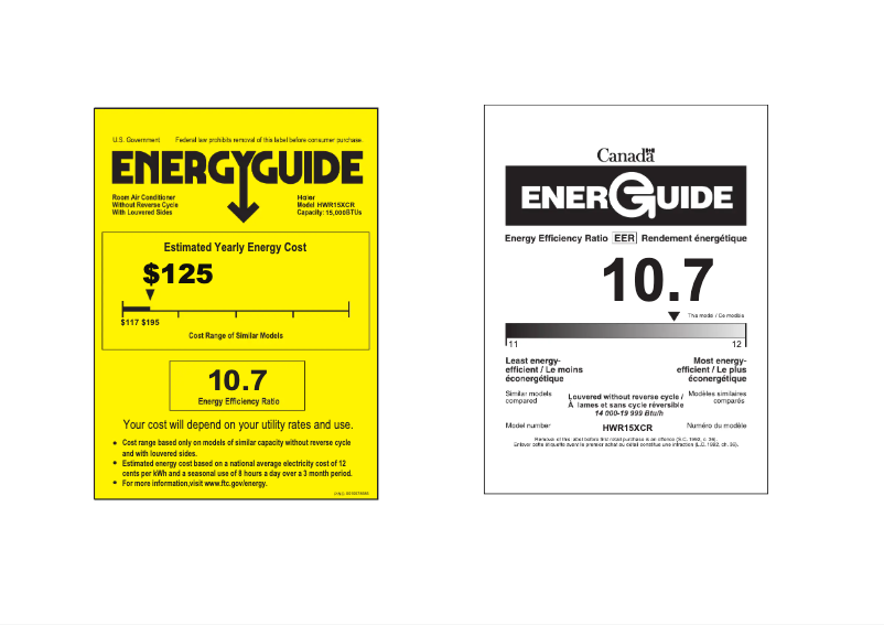 Page 1 de la notice Label énergétique Haier HWR15XCR