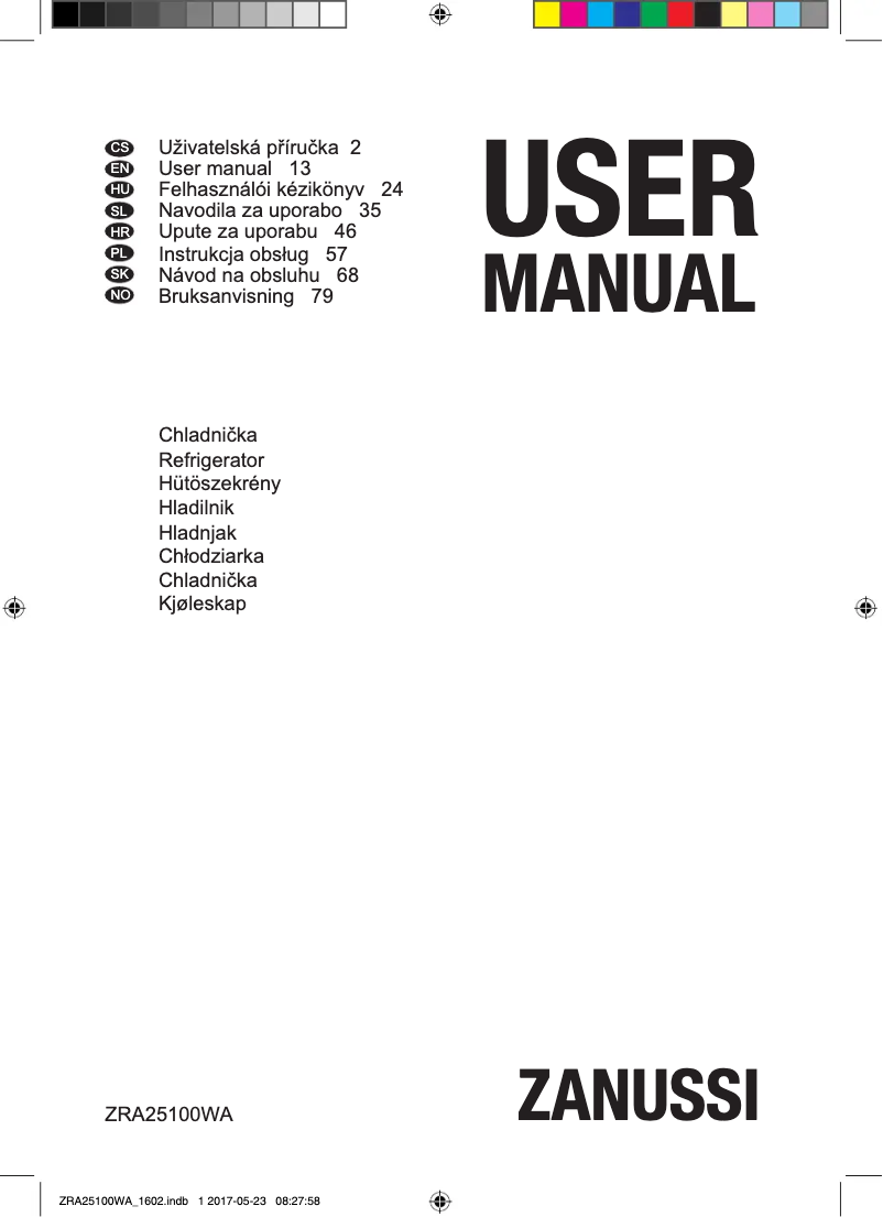 Image de la première page du manuel de l'appareil ZRA25100WA