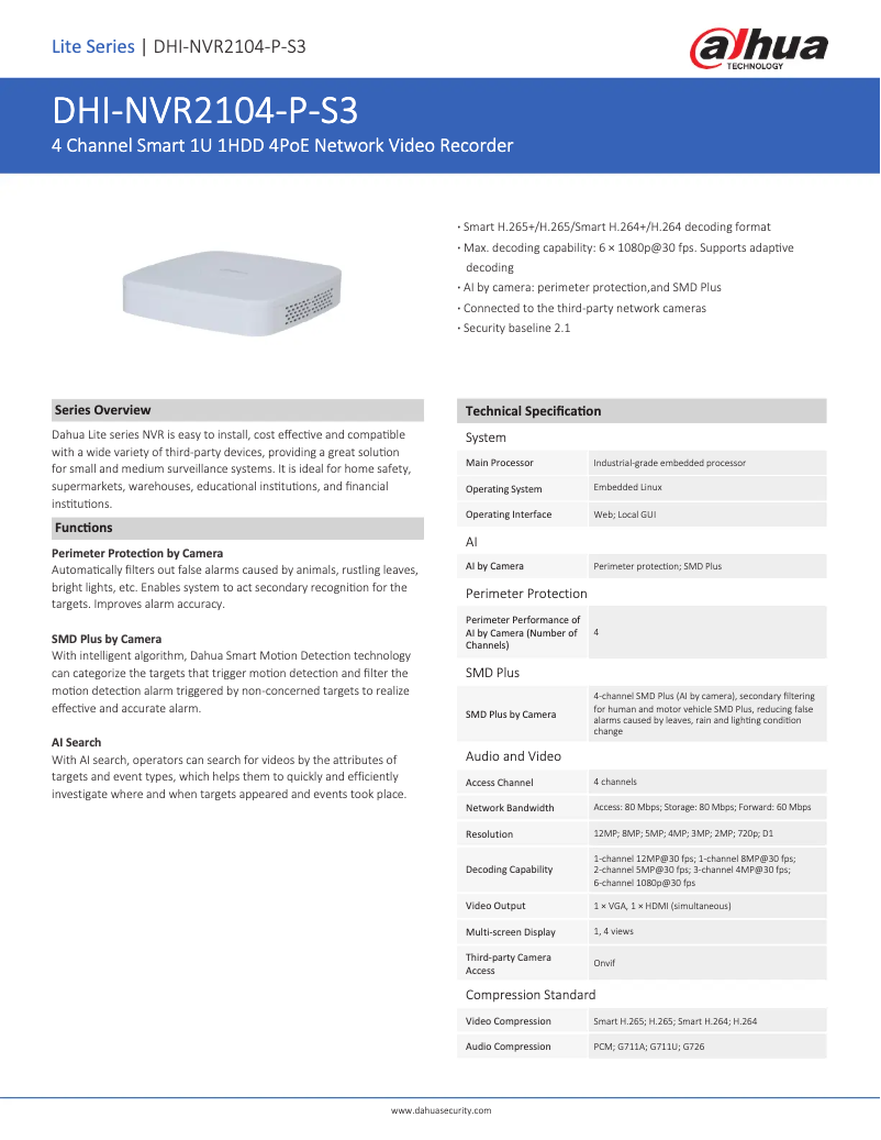 Image de la première page du manuel de l'appareil NVR2104-P-S3