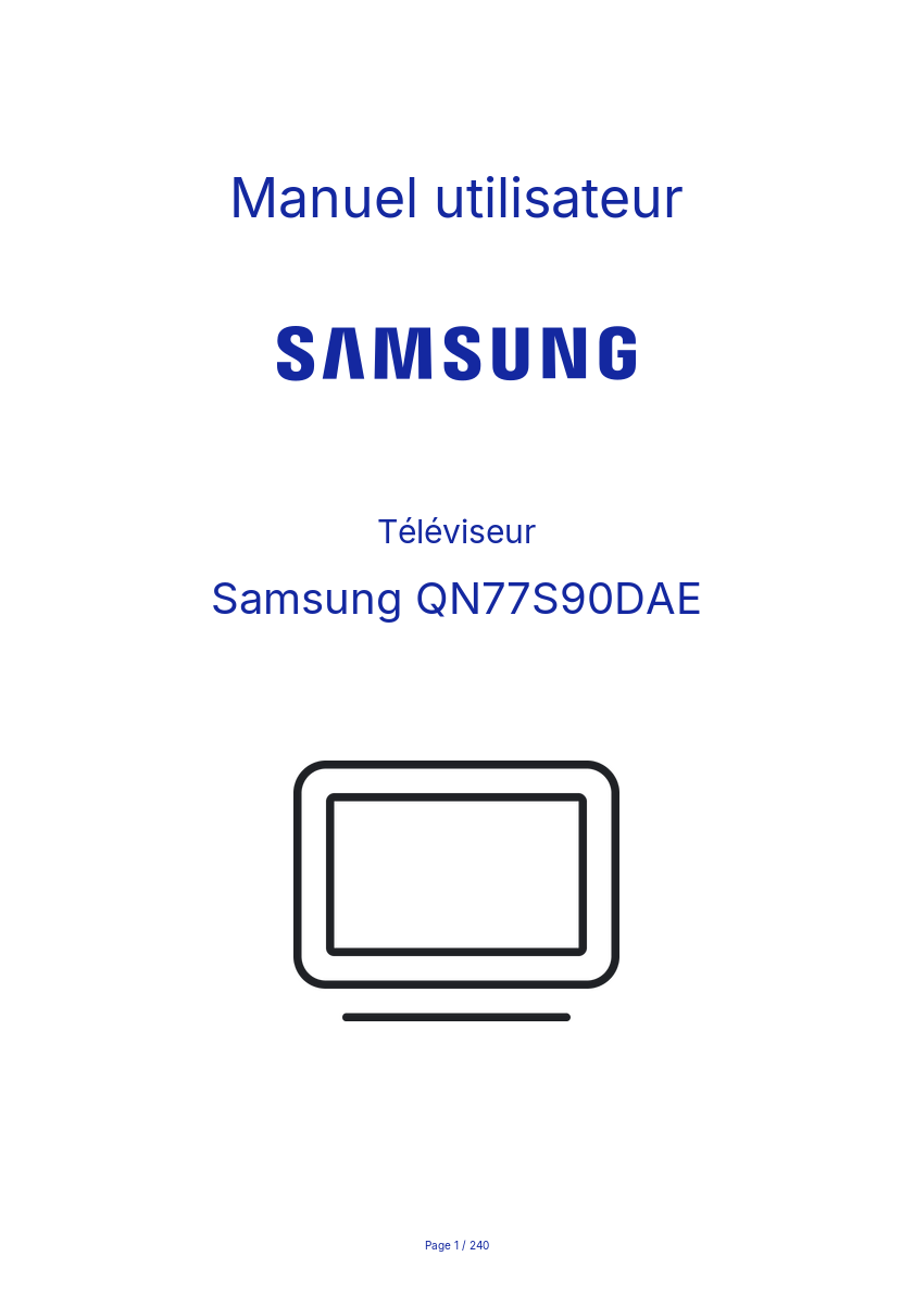 Page 1 de la notice Manuel utilisateur Samsung QN77S90DAE