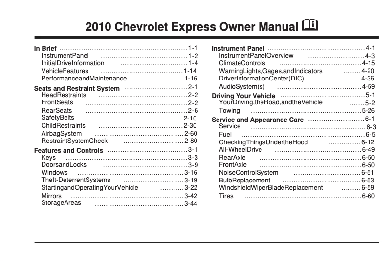 Page 1 de la notice Manuel utilisateur Chevrolet Express (2010)