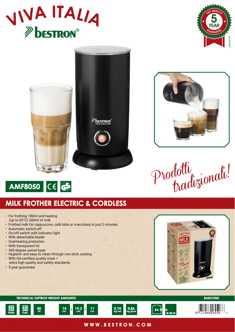 Page n°1 - Fiche technique Bestron Viva Italia AMF8050