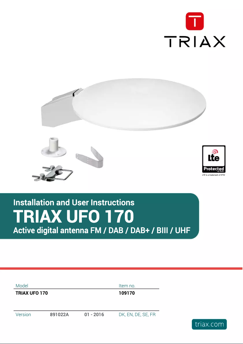Page n°1 - Manuel utilisateur Triax UFO 170