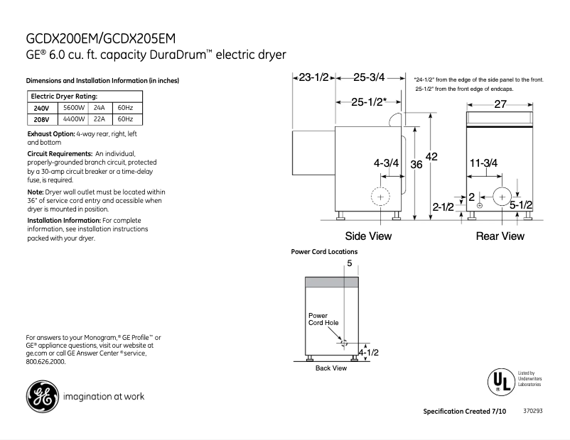Page n°1 - Manuel utilisateur GE GCDX200EMWW