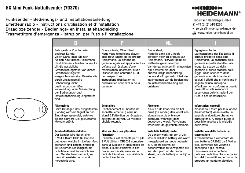 Page 1 de la notice Manuel utilisateur Heidemann 70370