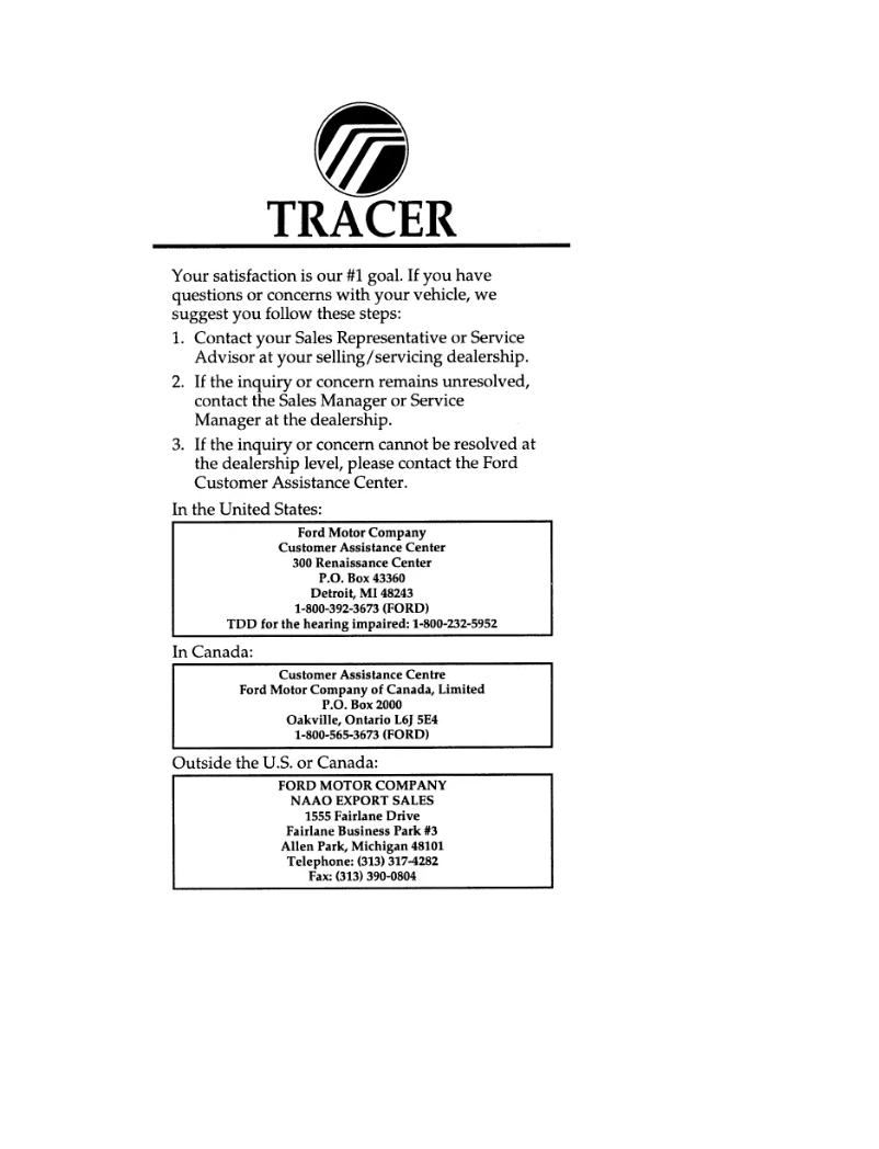 Page n°1 - Manuel utilisateur Mercury Tracer (1996)