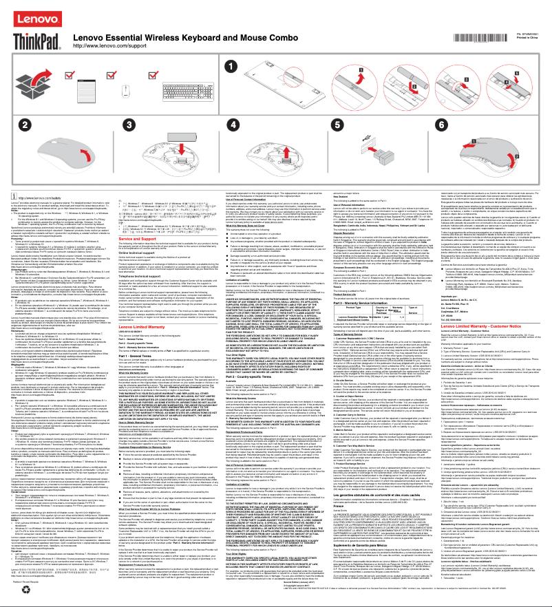 Page 1 de la notice Manuel utilisateur Lenovo Essential Wireless Keyboard and Mouse Combo