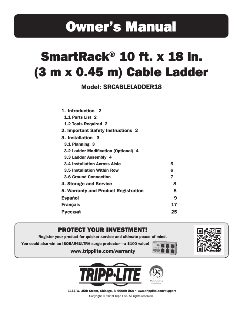 Page 1 de la notice Manuel utilisateur Tripp Lite SmartRack SRCABLELADDER18