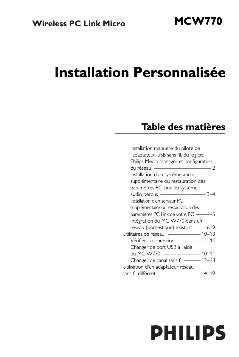 Page 1 de la notice Manuel utilisateur Philips MCW770
