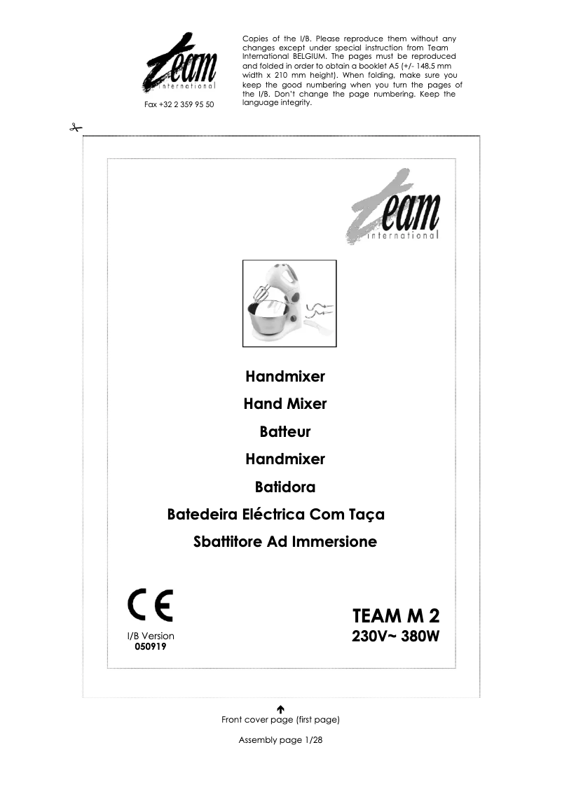 Page 1 de la notice Manuel utilisateur Team M 2