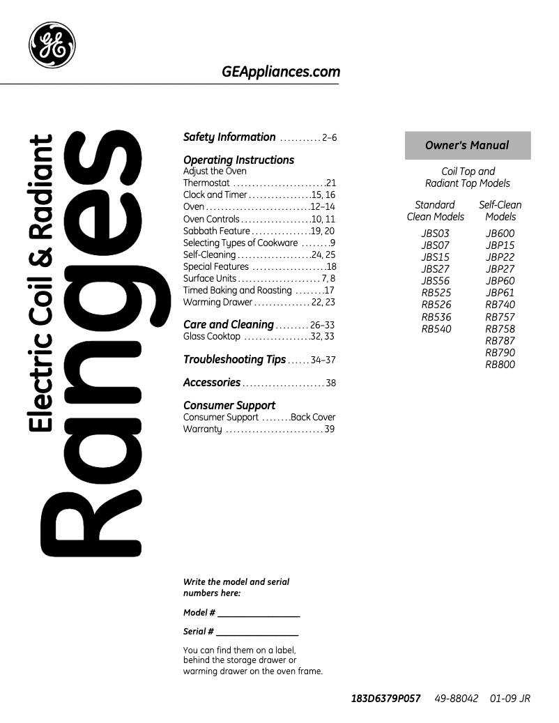 Page 1 of the manual Use and Maintenance Manual GE JBS15HBB
