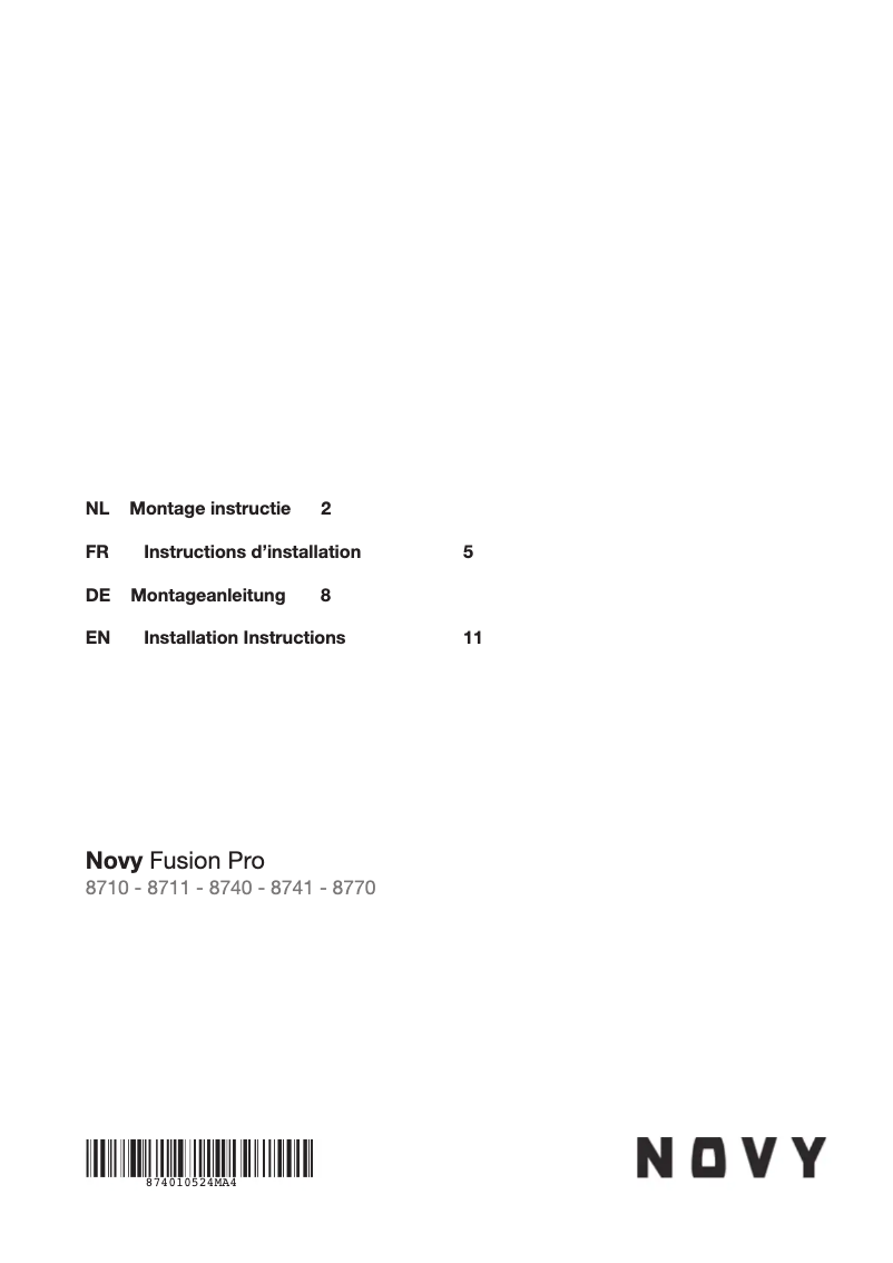 Page n°1 - Guide d'installation Novy Fusion Pro 8711