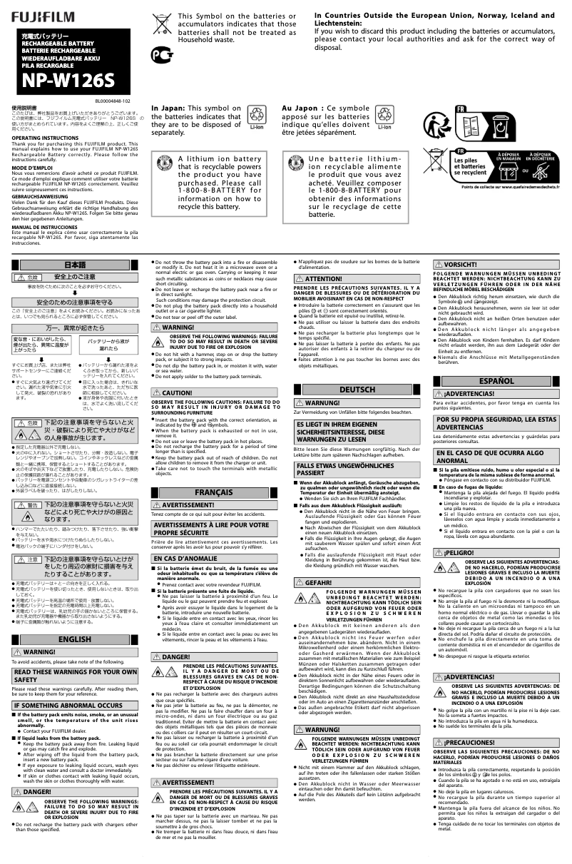 Page n°1 - Manuel utilisateur Fujifilm NP-W126S
