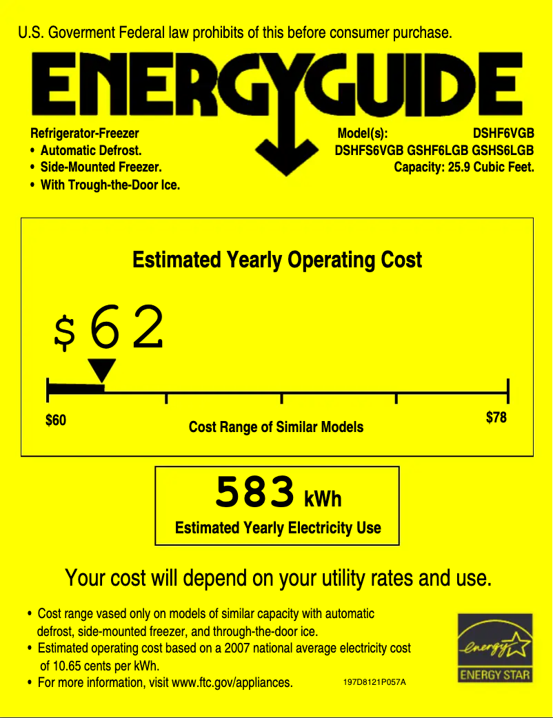 Page 1 de la notice Label énergétique GE Adora DSHS6VGBSS