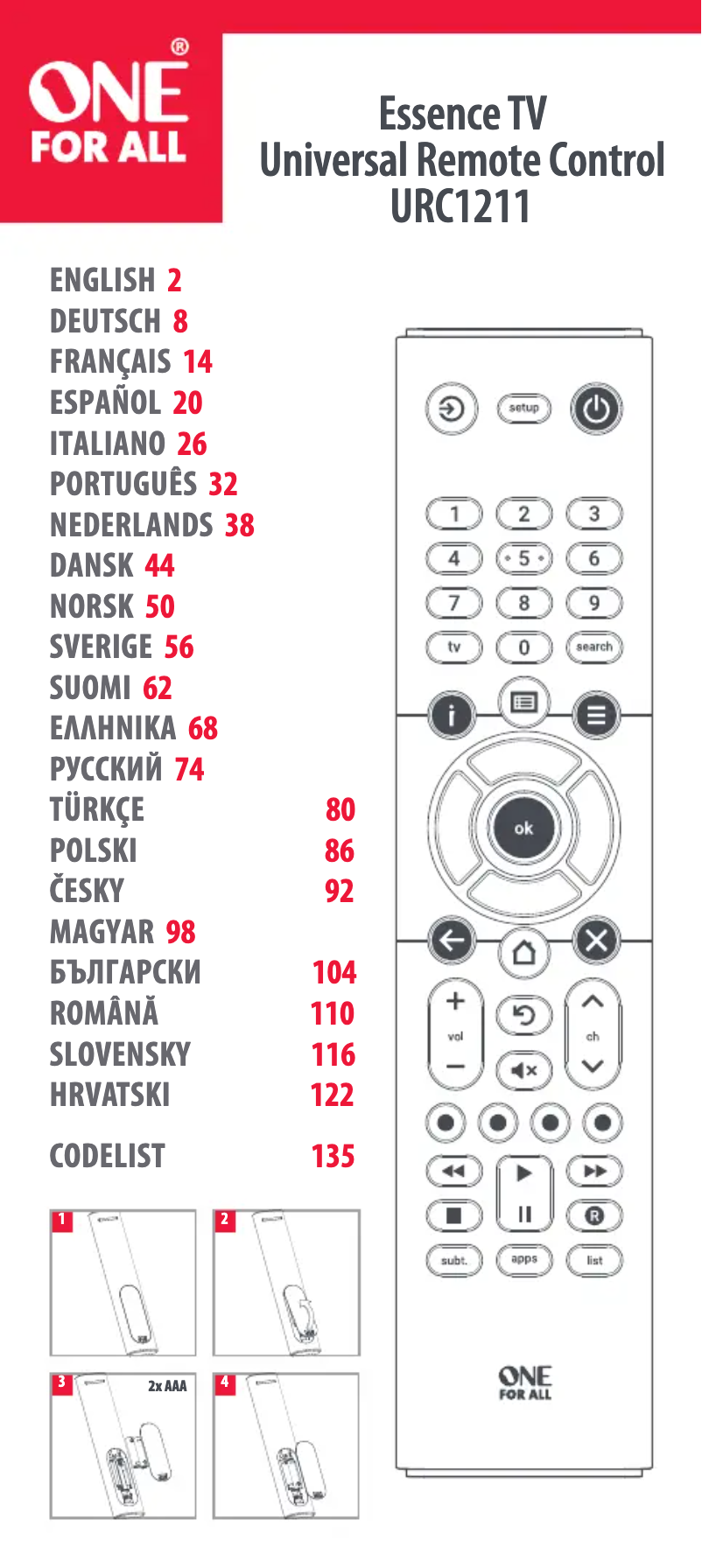 Image de la première page du manuel de l'appareil Essence TV URC 1211