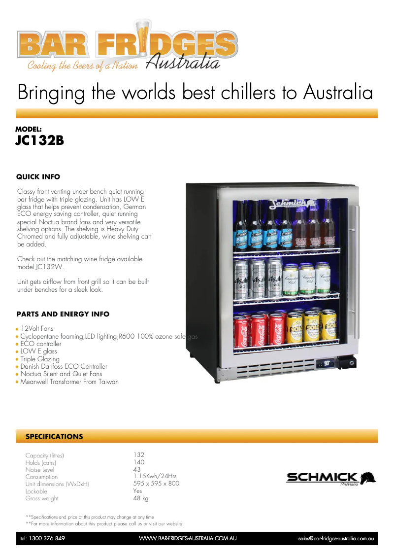 Page 1 de la notice Fiche technique Schmick JC132B-B